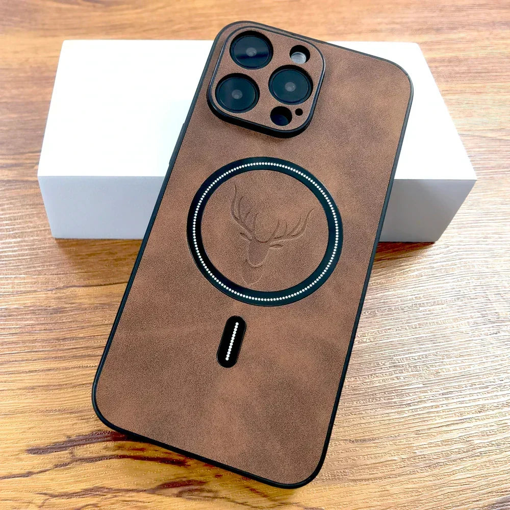 Funda protectora de móvil con patrón de ciervo. Estilo minimalista, cuero sintético duradero antiarañazos.