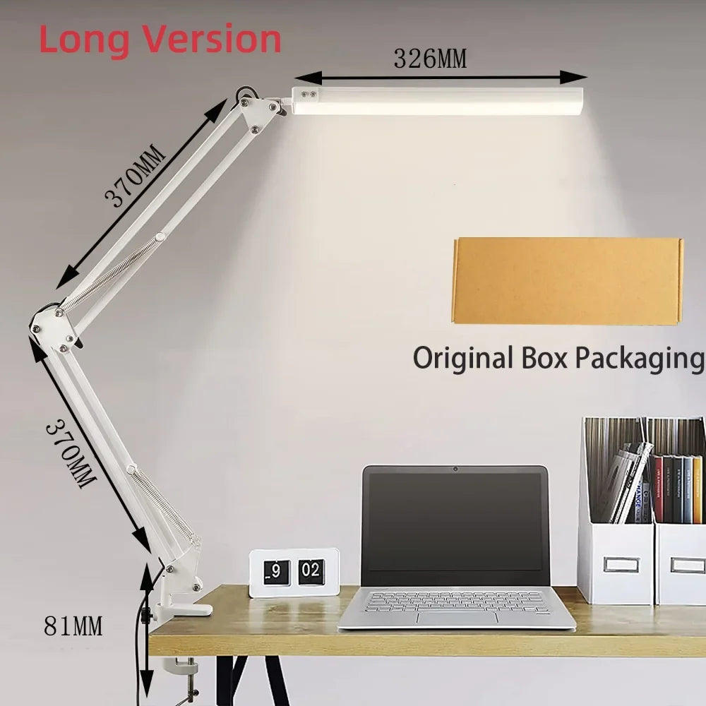 Iluminación LED de escritorio con pinza, alimentada por USB. Lámpara regulable ideal para lectura nocturna.