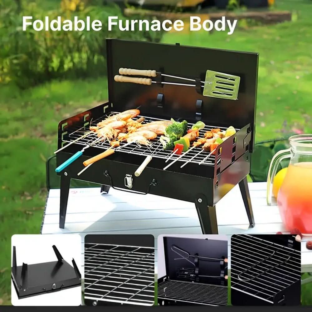 Parrilla de jardín plegable, acero duradero y resistente para asados perfectos.