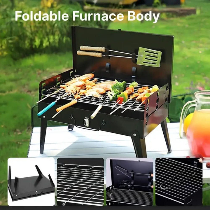 Parrilla de jardín plegable, acero duradero y resistente para asados perfectos.