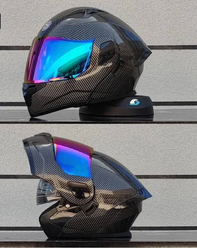Casco de moto unisex, robusto y cómodo, con doble visera y homologación DOT.