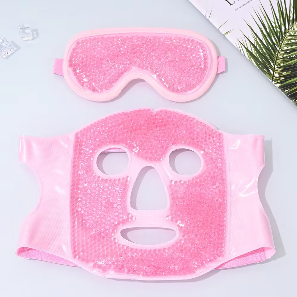 Bienestar en casa: máscara facial de gel con perlas, reutilizable, para terapia fría y caliente.