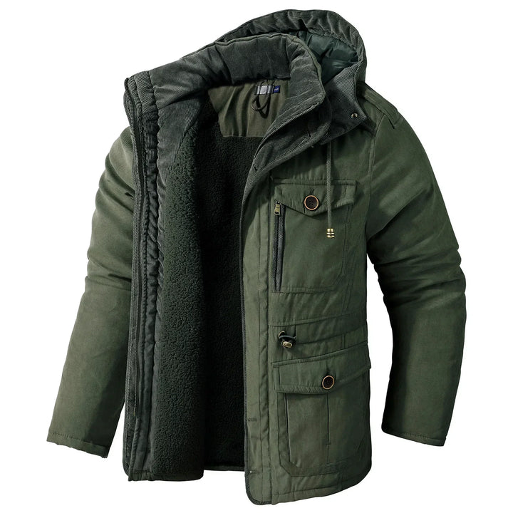 Abrigo de invierno acolchado para hombre, diseño moderno con capucha. Ropa masculina cálida y robusta para el frío.