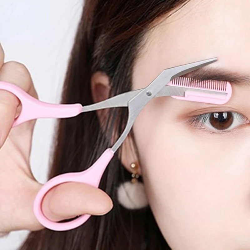Tijeras para cejas, ergonómicas, de acero inoxidable para máxima precisión y control.