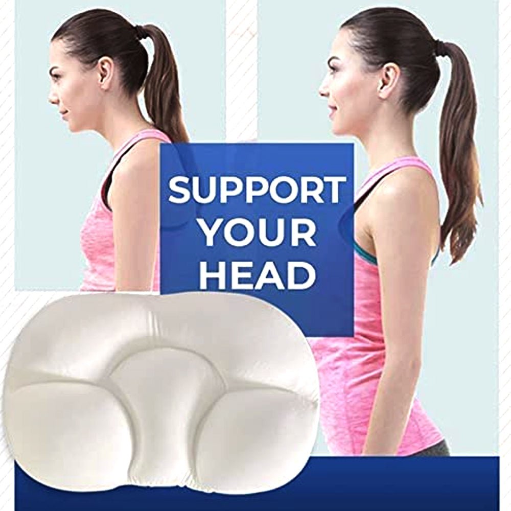 Diseño ergonómico de almohada cervical para soporte de espalda y alivio del dolor, fomentando un buen dormir.