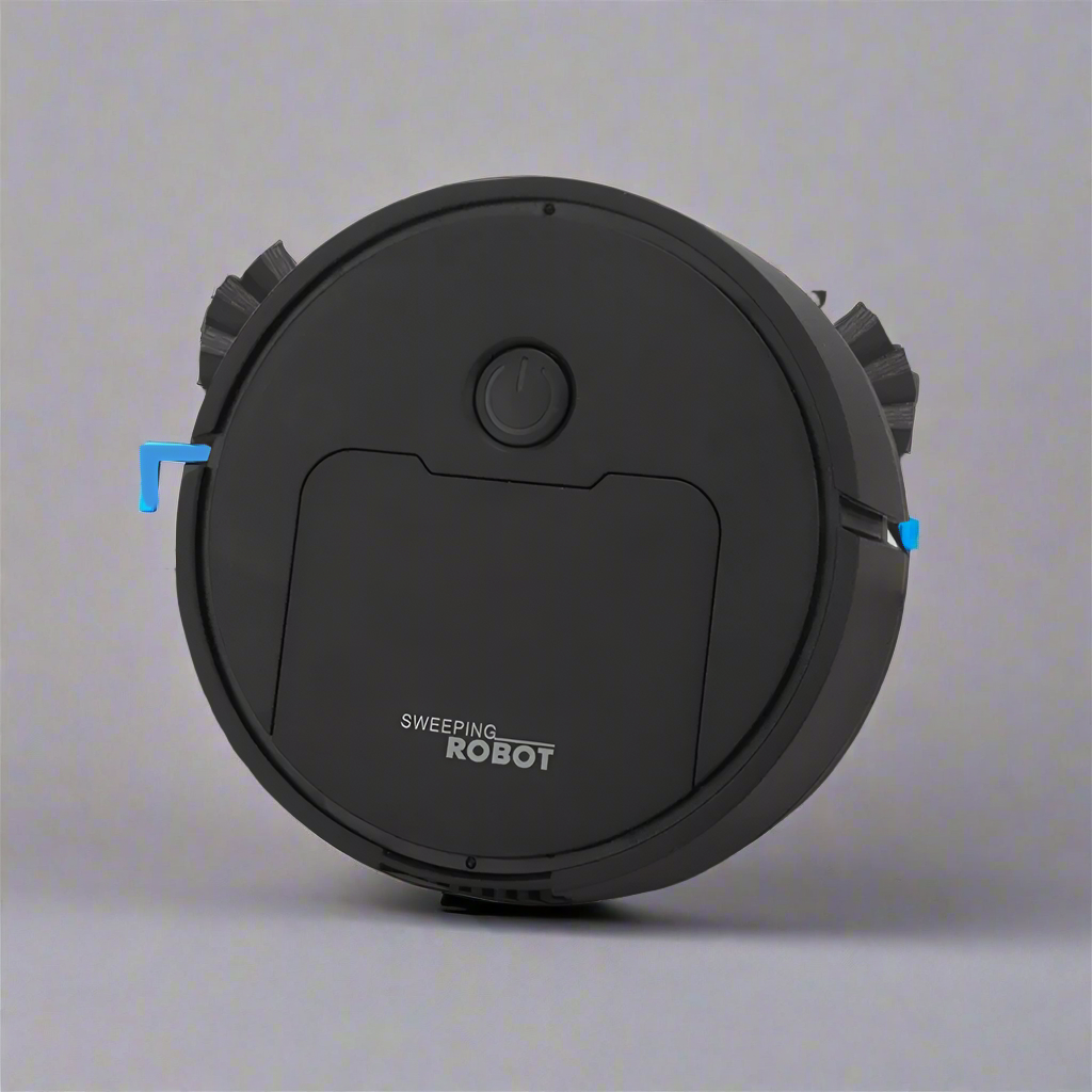 Robot aspirador inteligente limpiando suelos, barriendo y fregando en una sala moderna. Hogar impecable sin esfuerzo.
