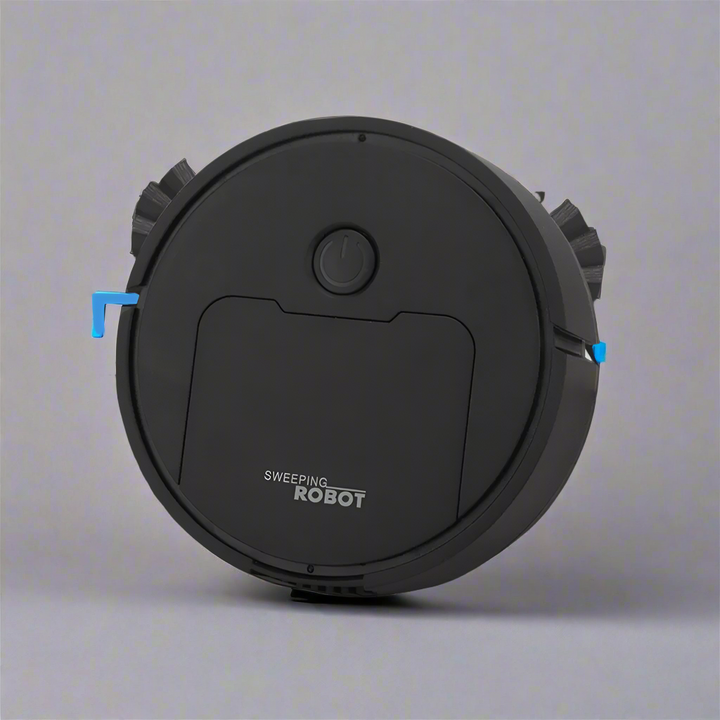 Robot aspirador inteligente limpiando suelos, barriendo y fregando en una sala moderna. Hogar impecable sin esfuerzo.