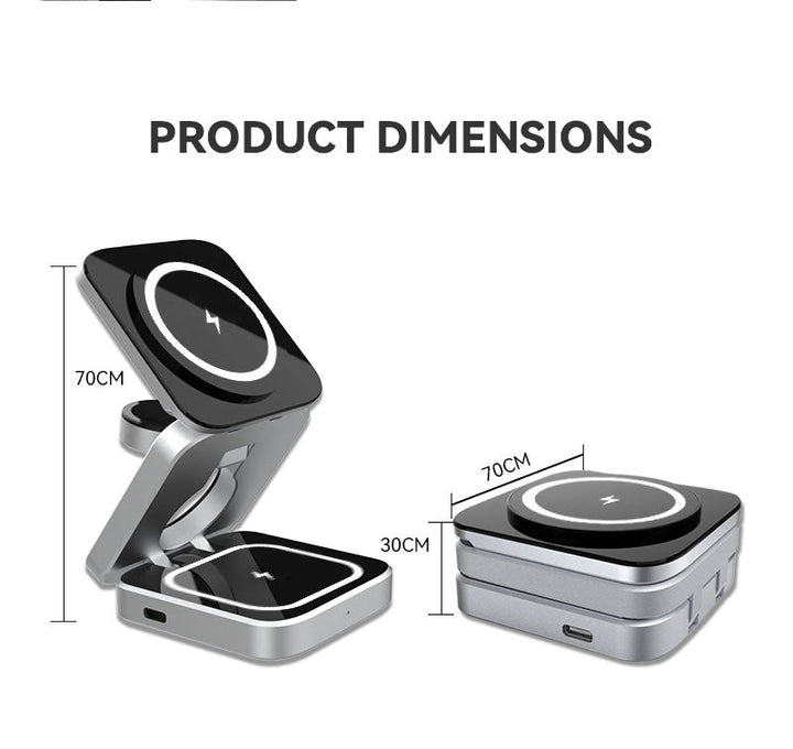 Maximiza la carga con este cargador inalámbrico magnético 3 en 1. Plegable, 30W rápido para Apple.