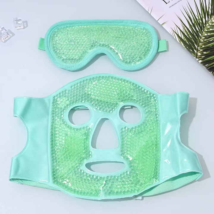 Máscara de gel con perlas para cuidado facial avanzado, terapia fría o caliente, relajación profunda.