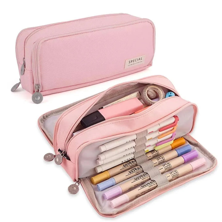 Organizador de lapices para estudio y oficina, estuche grande de tela con separador práctico, unisex.