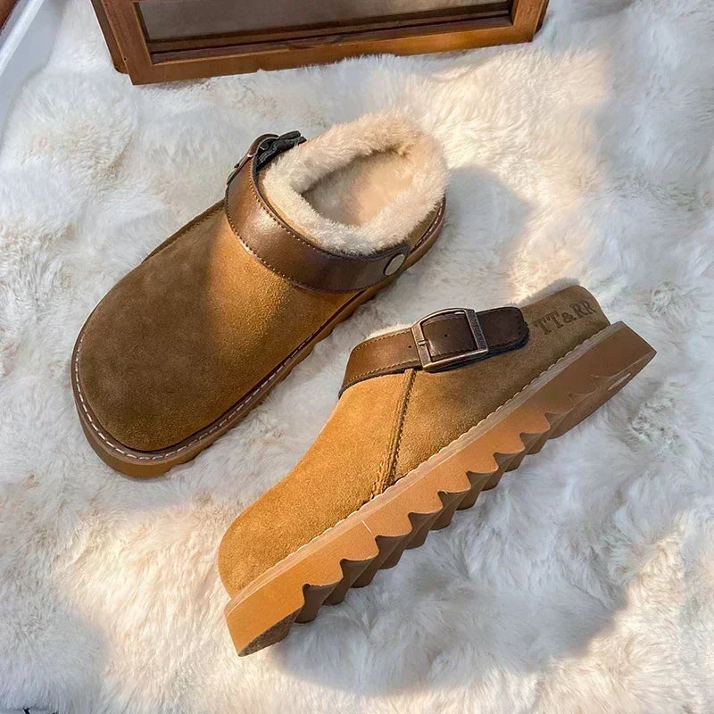 Zapatillas clog de mujer, diseño ergonómico, forro de felpa suave y suela acolchada para confort diario.