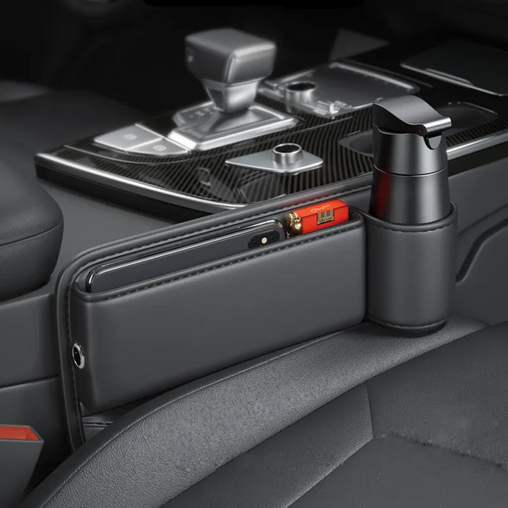 Organizador de almacenamiento para coche, fabricado en cuero PU premium, para el espacio entre asiento y consola.