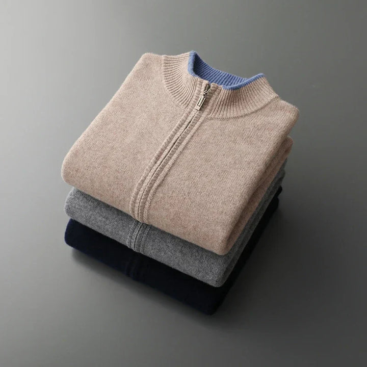 Cárdigan de moda para hombre, cremallera y cuello alto. Abrigo elegante y casual para el invierno.