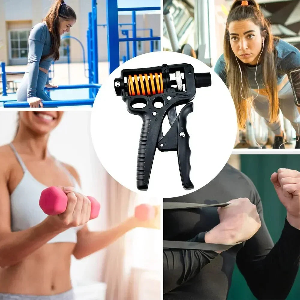 Fortalecedor de mano y muñeca con agarre ajustable. Herramienta esencial para entrenamiento de fuerza y rehabilitación.