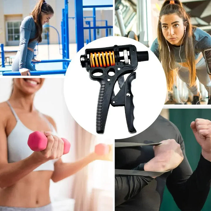 Fortalecedor de mano y muñeca con agarre ajustable. Herramienta esencial para entrenamiento de fuerza y rehabilitación.