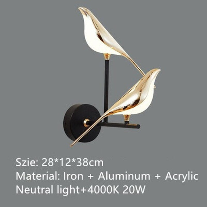 Lámpara de pared colibrí dorada, aplique moderno para iluminación y decoración elegante del hogar.