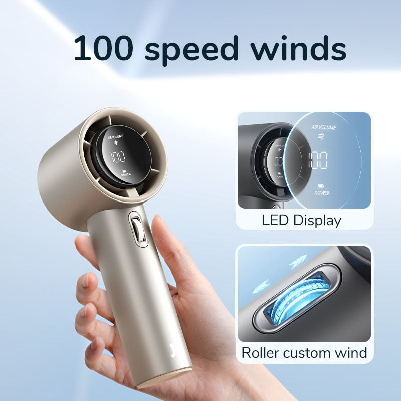 Alivio del calor con ventilador portátil inalámbrico. Gadget refrescante de mano, esencial para el verano.