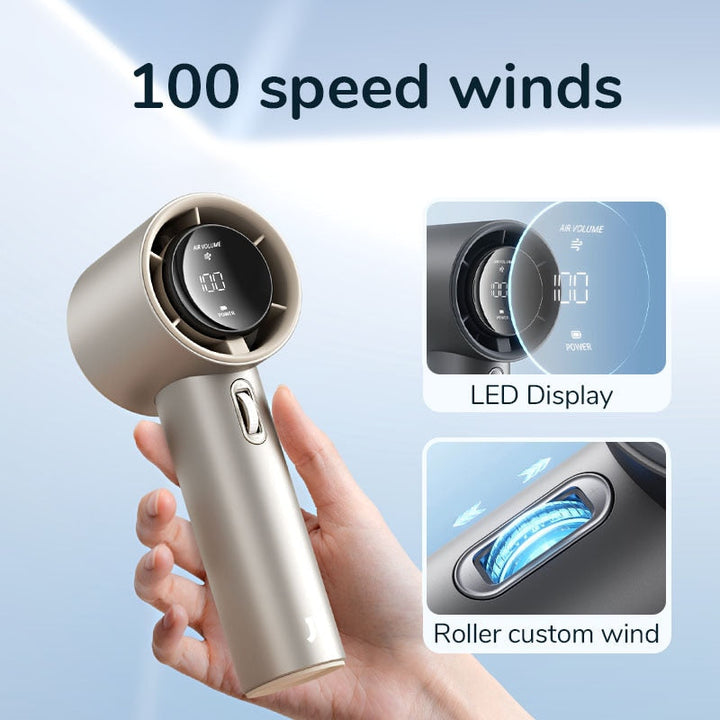 Alivio del calor con ventilador portátil inalámbrico. Gadget refrescante de mano, esencial para el verano.