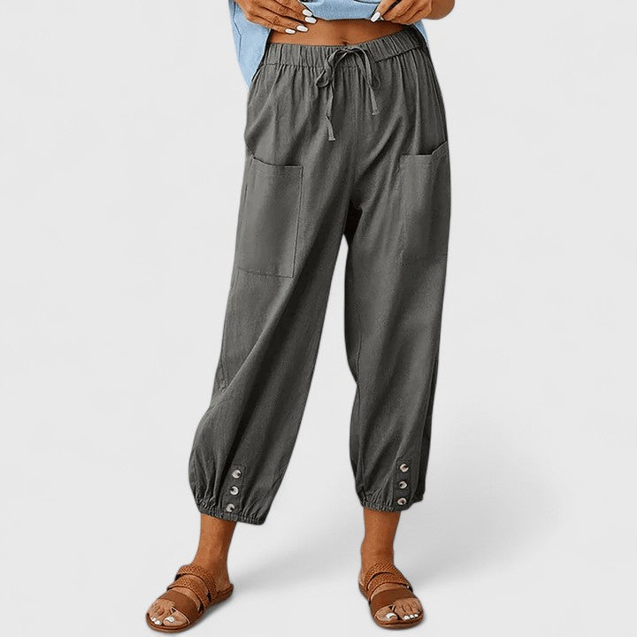 Pantalón ancho de mujer en algodón y lino, fresco y transpirable.