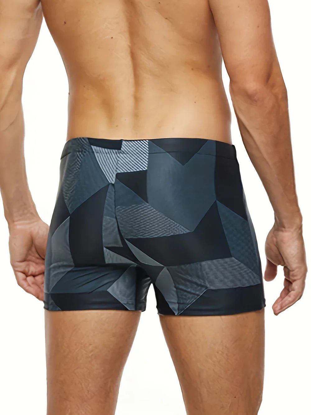 Traje de baño bóxer para hombre, diseño geométrico contemporáneo. Perfecto para verano y natación.