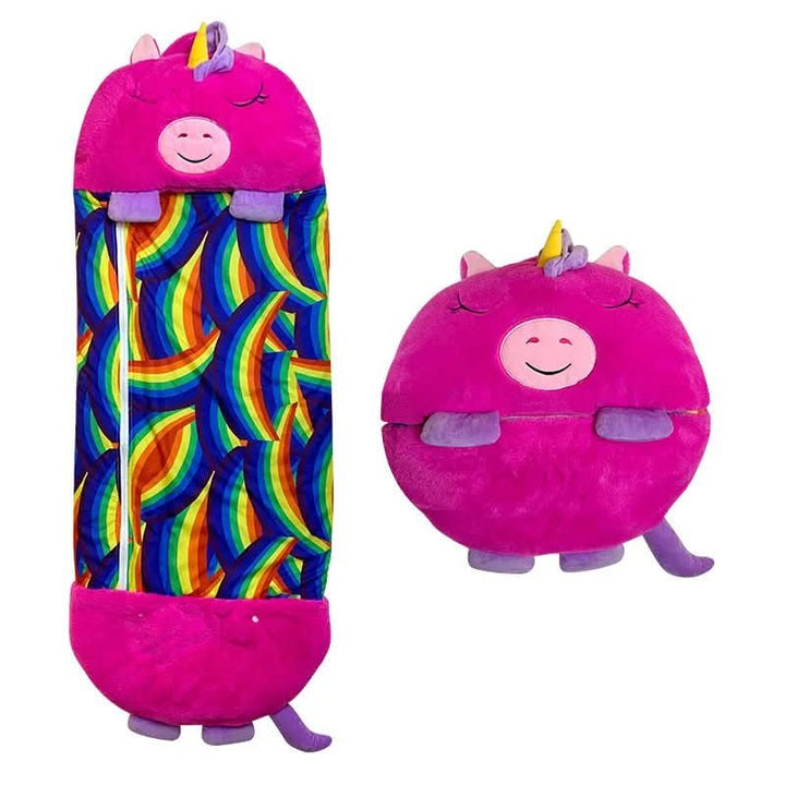 Peluche suave que se transforma en saco de dormir infantil. Un compañero de juego y descanso esencial para niños.