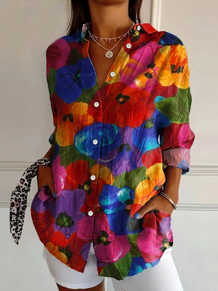Blusa de verano para mujer, con estampado floral, diseño casual elegante, tejido ligero y muy fresco.
