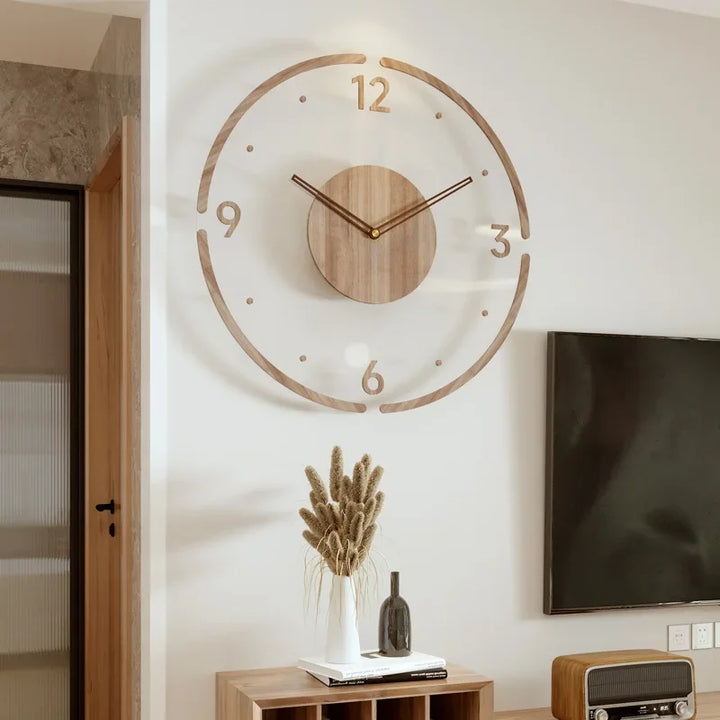 Reloj de pared minimalista de madera sólida. Diseño silencioso ideal para decoración de hogar y oficina.