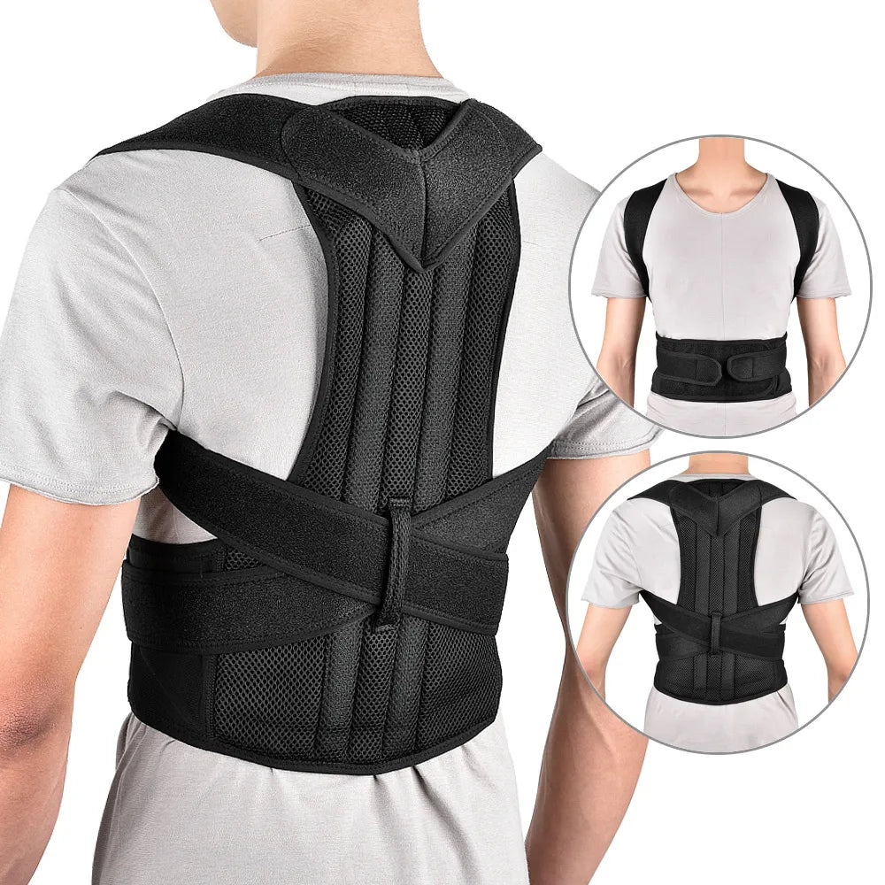 Cinturón corrector de postura unisex con soporte lumbar ajustable para espalda y hombros.