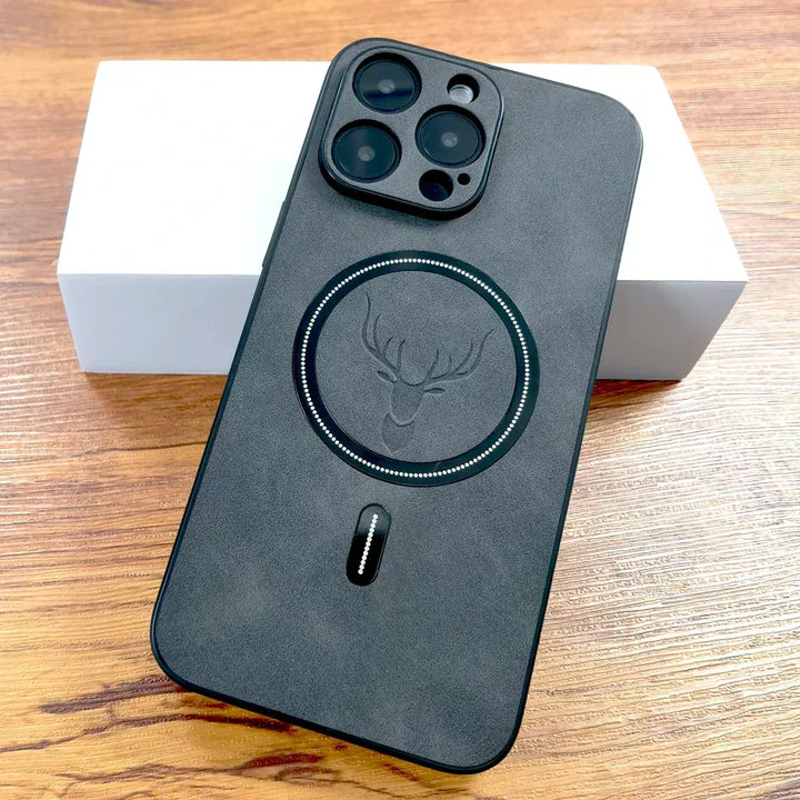 Accesorio para smartphone: Funda de ciervo minimalista. Protector MagSafe de cuero sintético resistente.