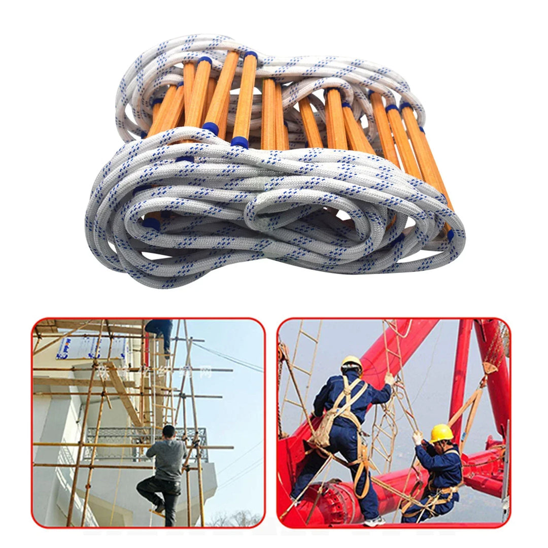 Escalera de cuerda portátil de emergencia para evacuación. Fácil de almacenar y desplegar para seguridad del hogar.