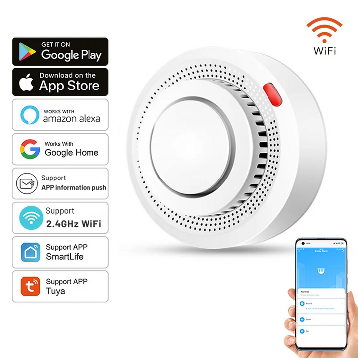 Monitoreo remoto de fuego con alarma de humo inteligente SafeSense WiFi para tu seguridad.