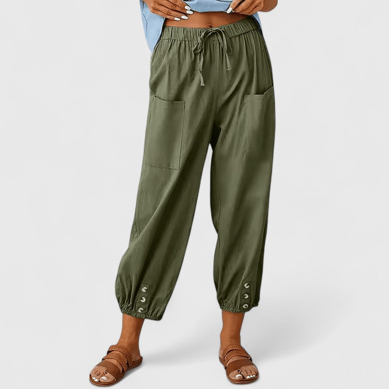 Pantalón de lino y algodón para mujer, estilo ancho, ideal para verano.