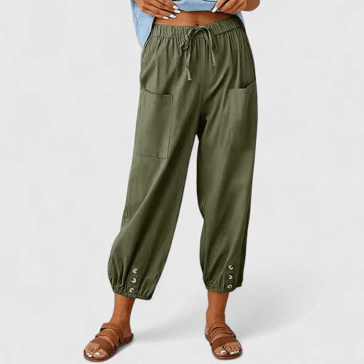 Pantalón de lino y algodón para mujer, estilo ancho, ideal para verano.