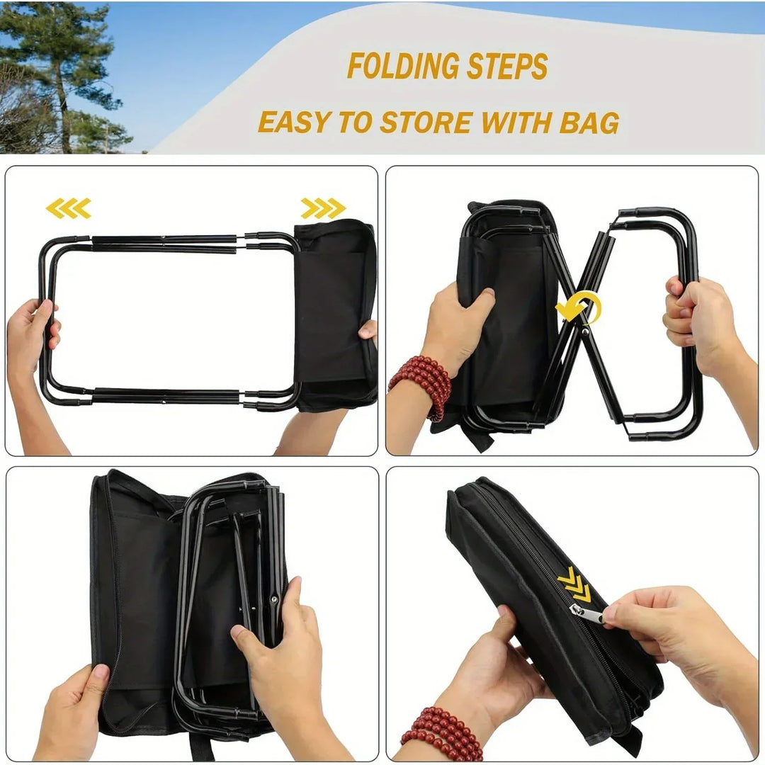 Taburete plegable compacto. Asiento portátil ultraligero, ideal para llevar de viaje o camping.