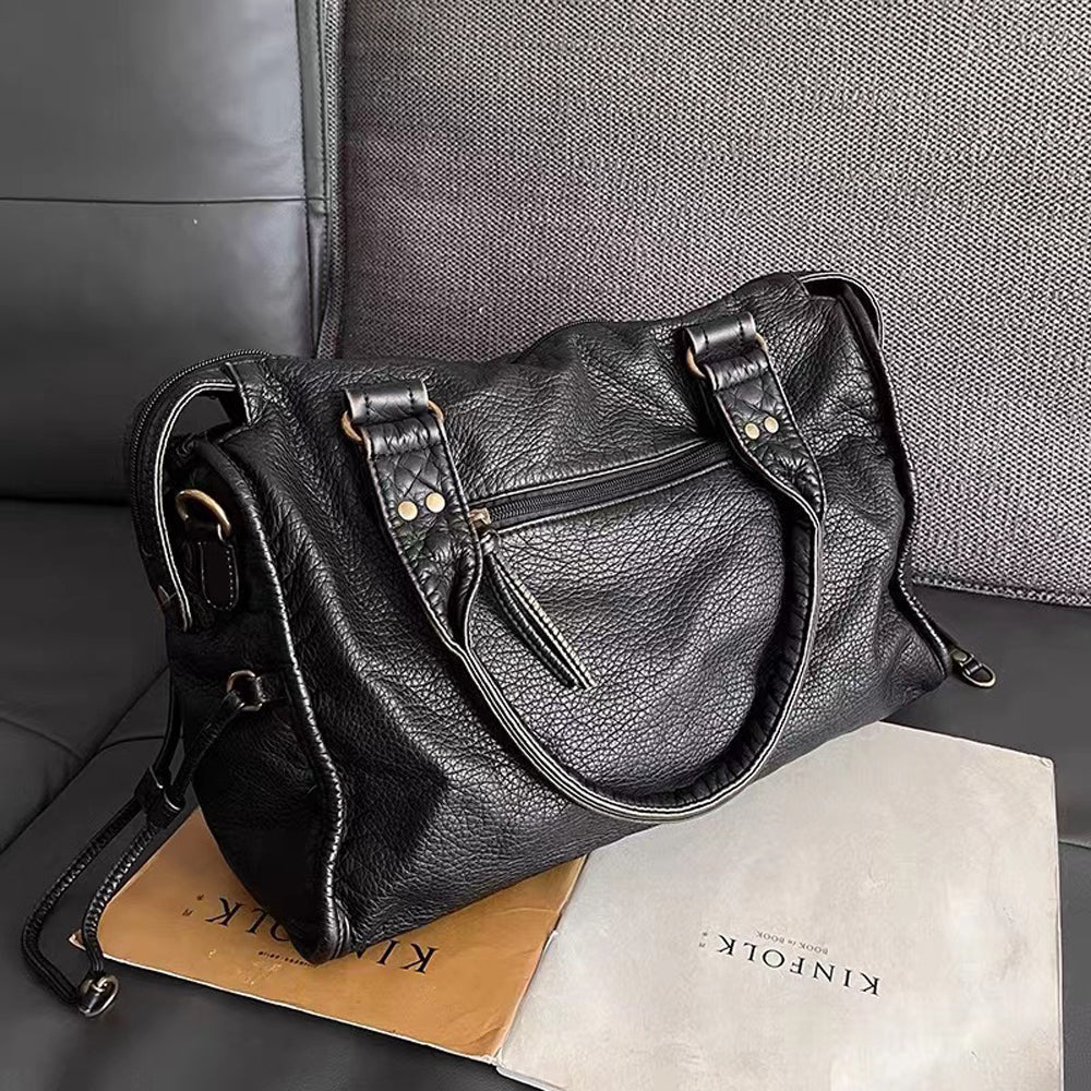 Elegante bolso de mano negro para mujer, diseño retro casual. Espacioso, ideal para el día a día.