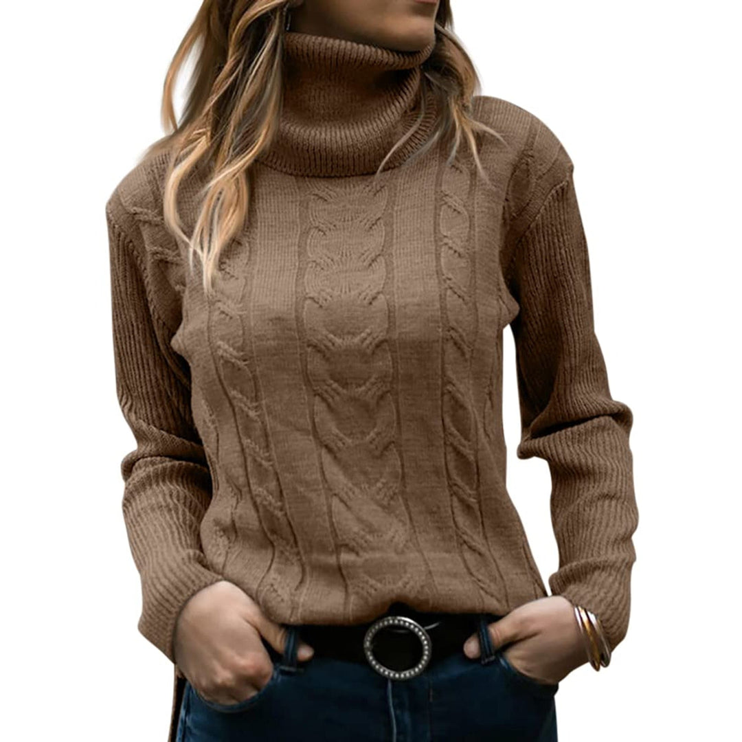 Elegante suéter de cuello alto para mujer, un pullover chic para el invierno. Combina moda y calidez.