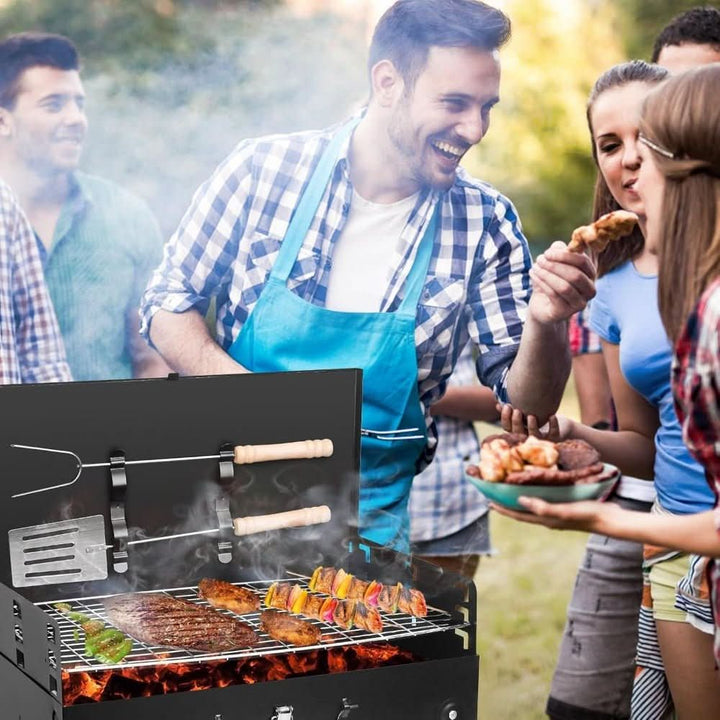 Barbacoa plegable de acero, ideal para cualquier evento o reunión al aire libre.