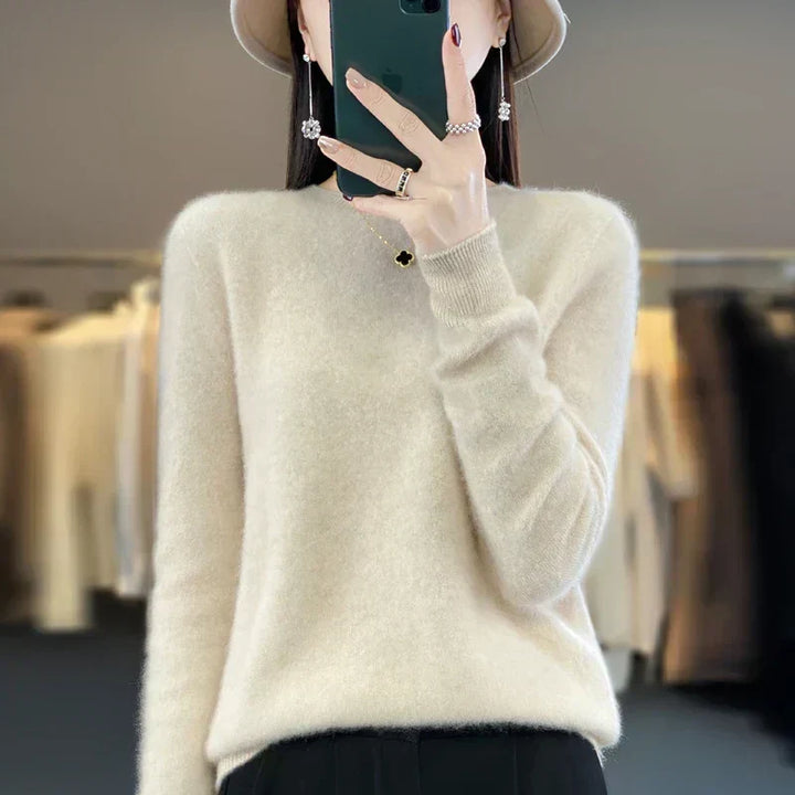 Suéter delgado de mujer, cuello redondo. Perfecto para un look casual y cálido de otoño, gran comodidad.
