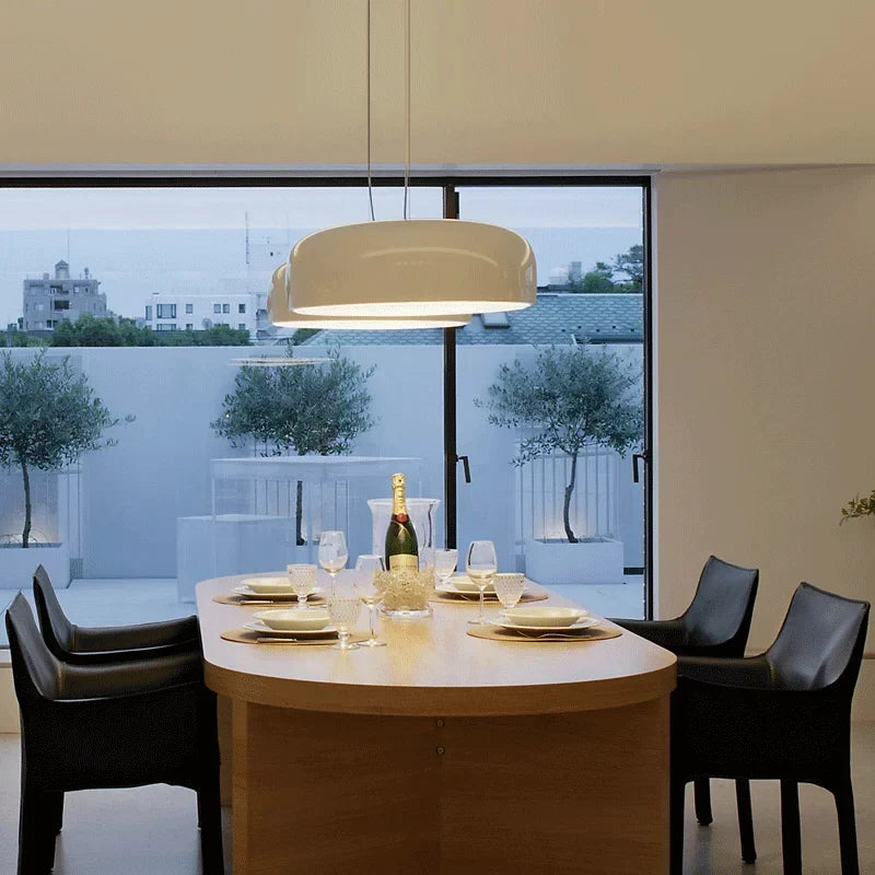 Iluminación LED moderna para comedor, lámpara colgante redonda de metal y acrílico.