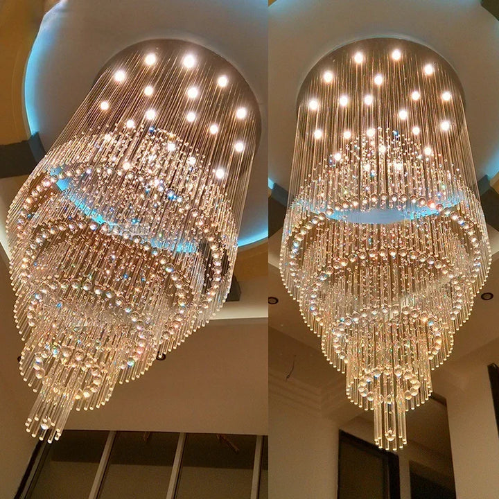 Candelabro de cristal K9 transparente, iluminación moderna y brillante. Ideal para decoración interior.