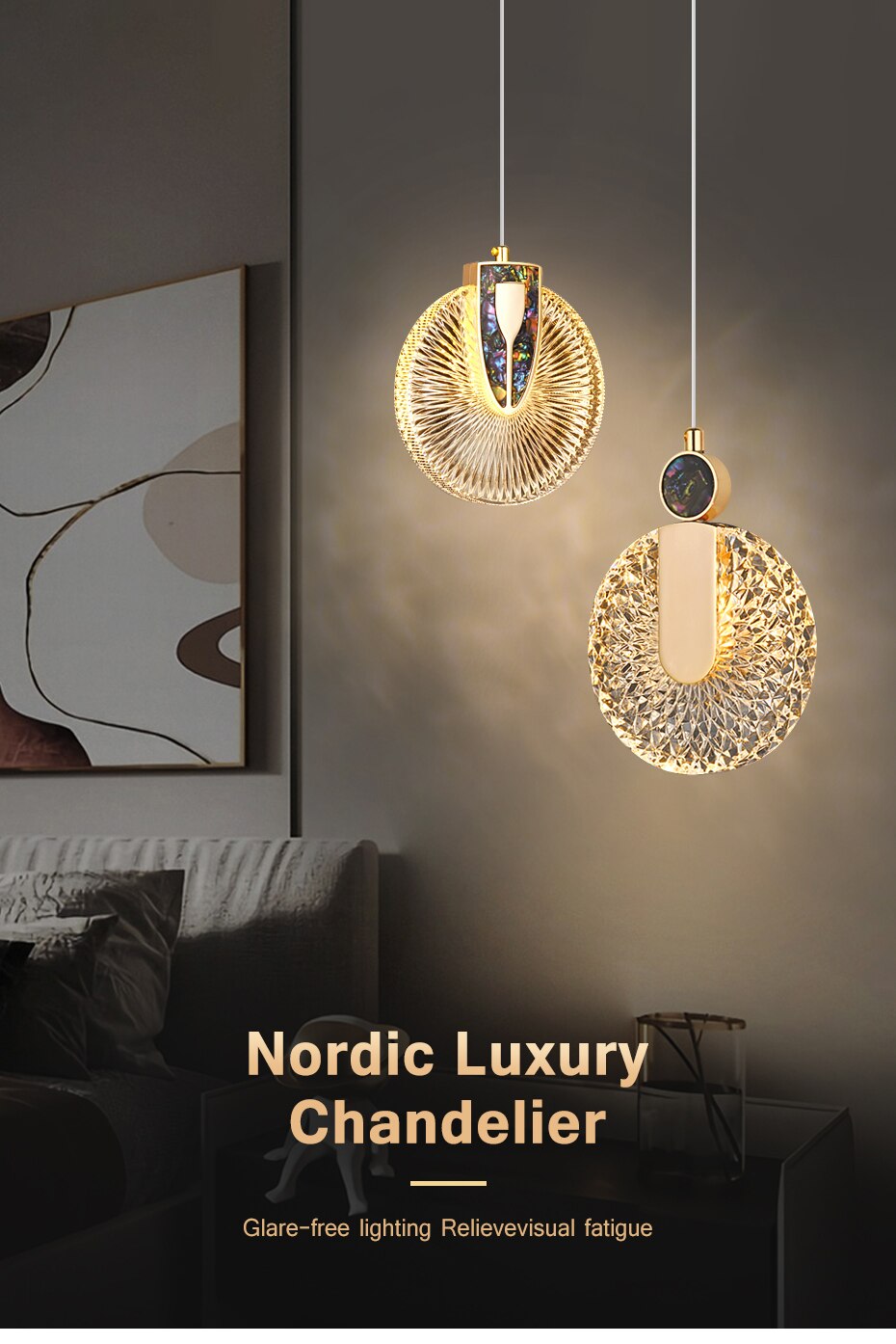 Cristal y dorado: lámpara colgante LED redonda, ilumina tu comedor con estilo.
