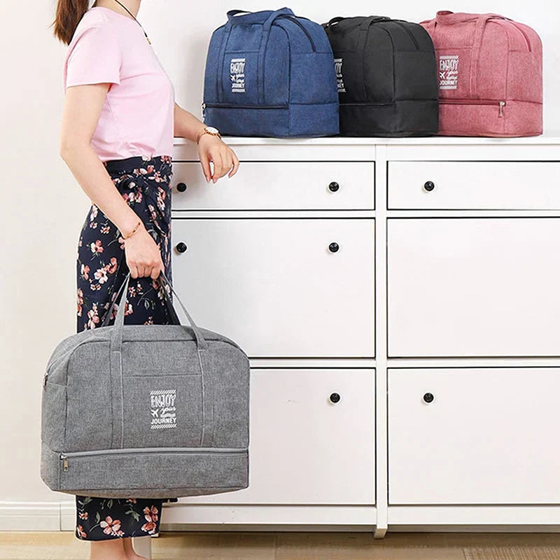 Bolsa de viaje mujer plegable y ligera, ideal para escapadas de fin de semana y organización.