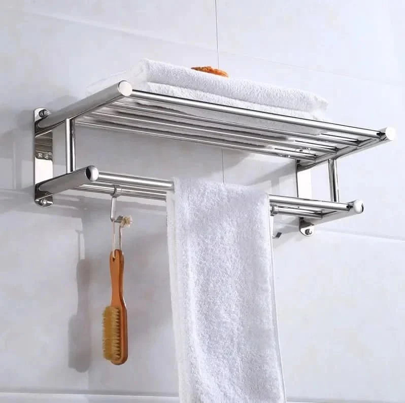 Soporte duradero acero inoxidable STEELRACK, ahorra espacio en baño y cocina, fácil montaje.