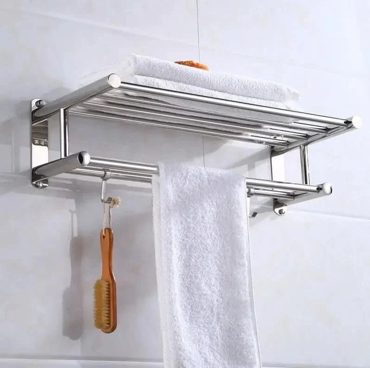 Soporte duradero acero inoxidable STEELRACK, ahorra espacio en baño y cocina, fácil montaje.