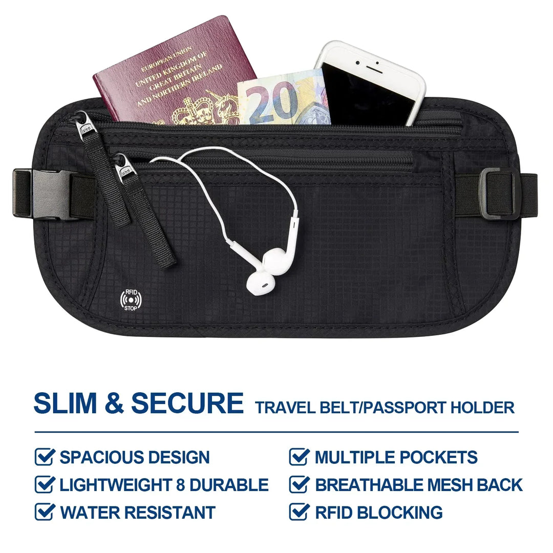 Riñonera de viaje cómoda y segura para pasaporte y objetos de valor bajo la ropa.