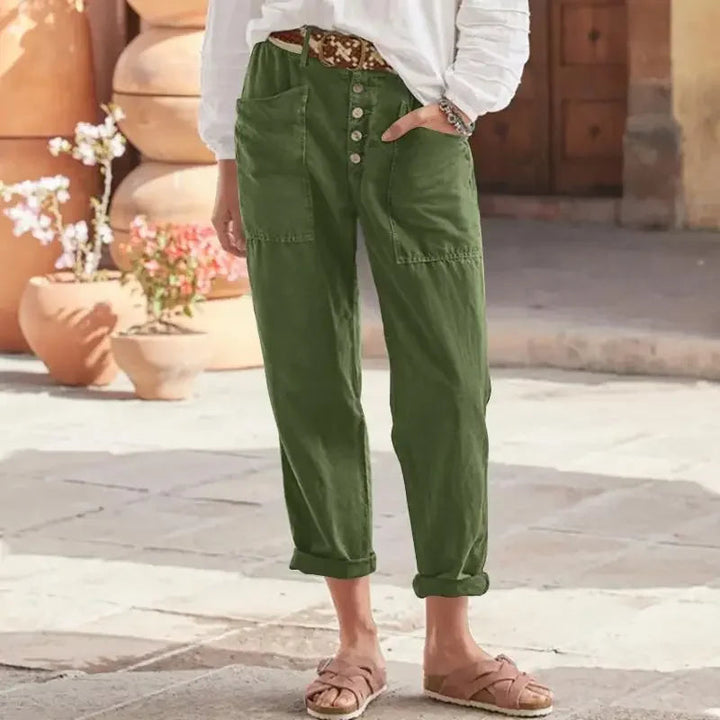 Pantalón de cintura alta para mujer, estilo relajado, versátil para outfits de primavera y verano, gran comodidad.