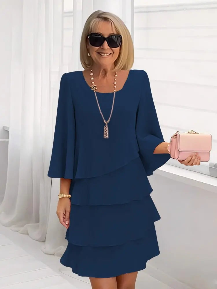 Vestido fluido cómodo para mujer, con volantes. Perfecto para eventos casuales de primavera/verano.