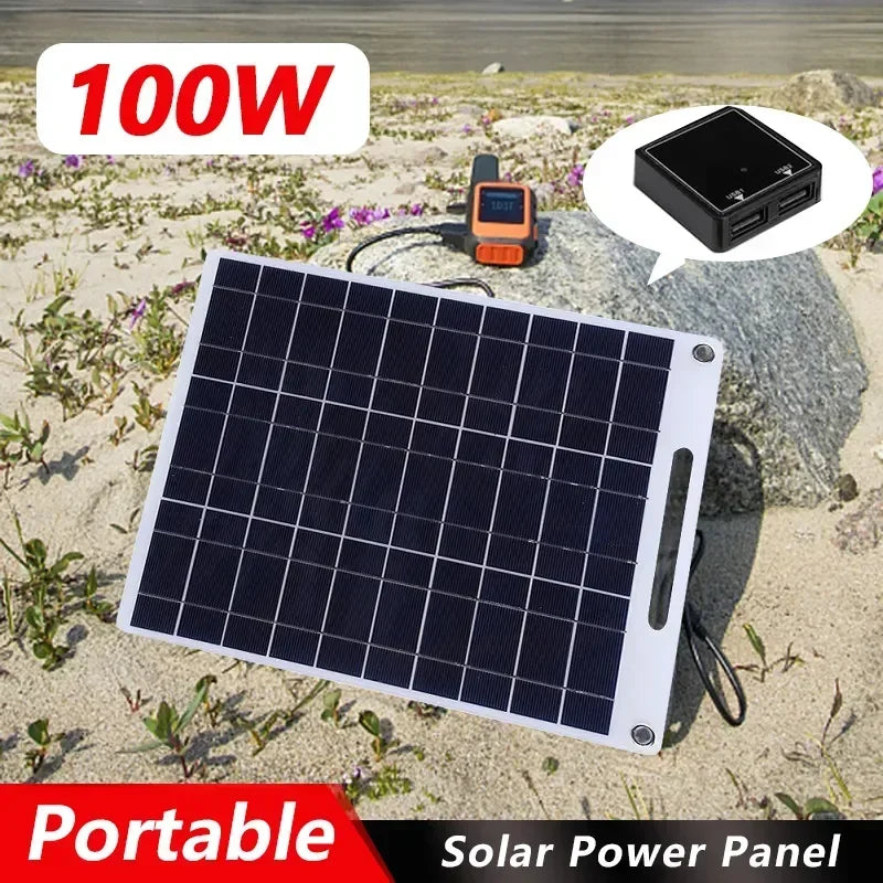 Panel solar plegable de 100W, energía limpia para aventuras al aire libre, impermeable y duradero.