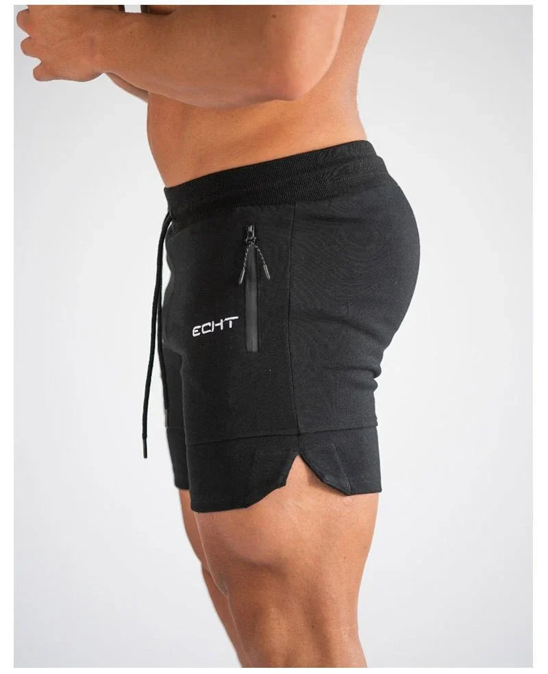 Shorts deportivos masculinos, vista trasera con bolsillos funcionales.