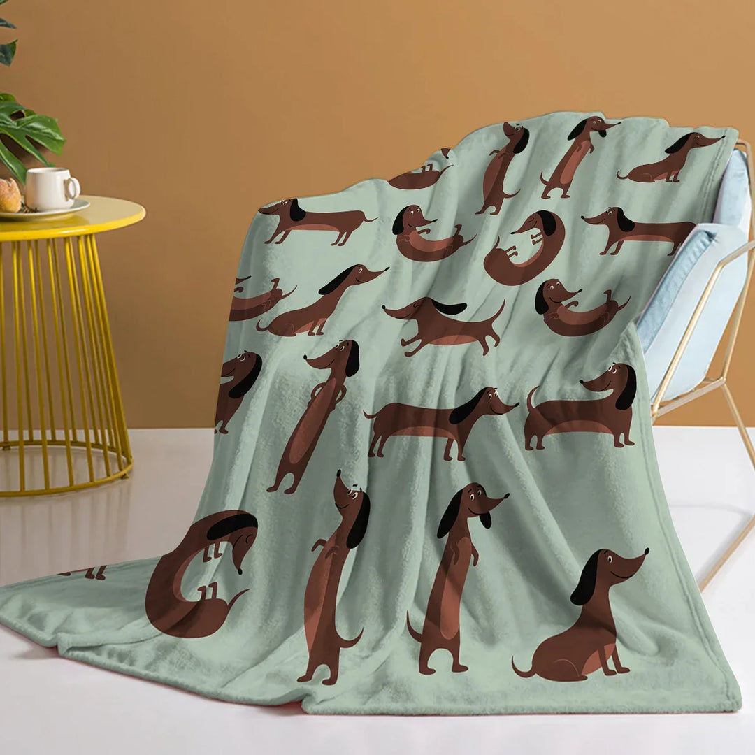 Manta cálida de franela para cama o sofá con diseño de perro salchicha, ideal para tu mascota y comodidad en casa.